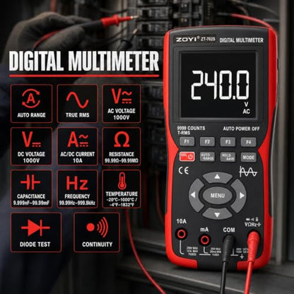 702S 2 in 1 Handheld Automotive Oscilloscope Multimeter - 10MHz Bandwidth 48MS/s Sampling Rate,Auto-Ranging 9999 Counts T-RMS Multimeter with Temperature Tester for Electronics Repair Test