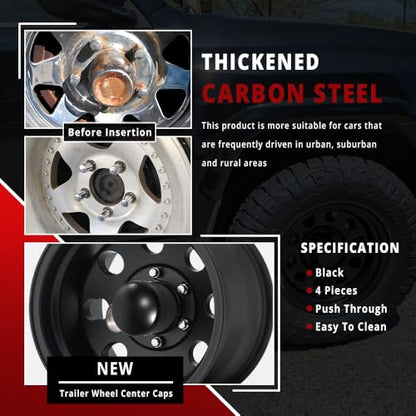 RTrhinotuning 4 PCS 5.15 in Wheel Center Caps for 5.15 in / 130 mm Trailer Truck Rim Center Holes, Black Push Through Hub Caps 4.91 in Hight - color: Black, size: 5.15" Center Hole, 4.92" Height