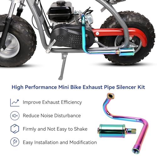 Left Long 212cc Exhaust Pipe with Muffler Compatible with Predator 212 196cc Coleman CT200U BT200X Axis M200 Mini Bike 6.5hp GX160 GX200 Clone Engine KT196 Go Kart with Main Jet Kit Colorful - color: Colourful