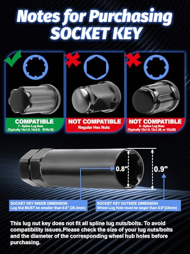 2pcs 7 Point Spline Lug Nuts Tuner Socket Key Tool - size: 7 Point