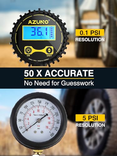 AZUNO Digital Tire Inflator with Pressure Gauge, 200 PSI, Heavy Duty Air Compressor Accessories, Comes with a Portable Carrying Box - size: 200PSI with case