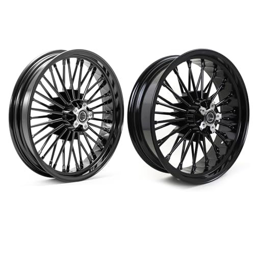 TOFR 18x3.5 18x5.5 Fat Spoke Wheels Set For Harley Softail Choppers 06-17 - color: Gloss Black, size: Front：18x3.5 Rear：18x5.5