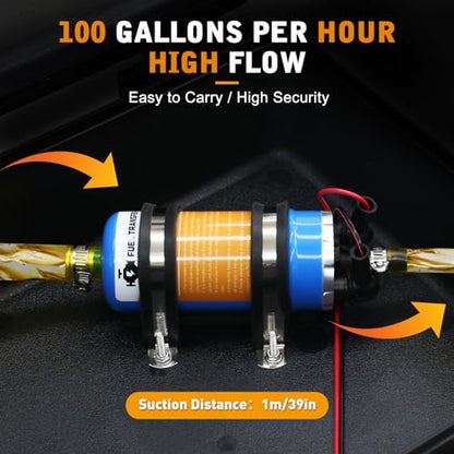 12V External Inline Fuel Transfer Pump Set, Electric Fuel Pump 100GPH High Flow, Portable Gasoline Transfer Pump Universal for Vehicles, Boats, RVs, Equipment, Gasoline, Diesel (12V-Set) - color: 12V-Fuel Pump Set