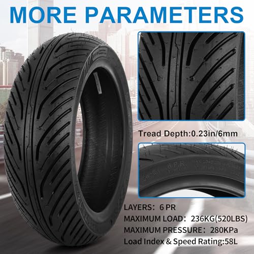 120/70-12 Tubeless Tire for Scooter, Moped, Tricycle - Bias-6PR 58 L-1 PACK - size: 120/70-12