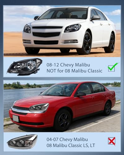 Nilight Headlight Assembly Compatible with 2008-2012 Chevy Malibu - color: Black Housing Clear Reflector, size: 2008-2012 Chevy Malibu