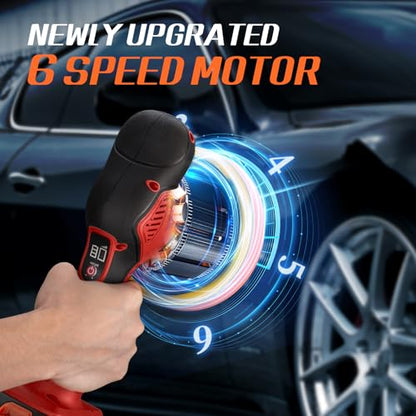 Protmex Cordless Car Buffer Polisher w/ 2x2000mAh 21V Batteries, Red - color: Red