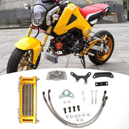 UOIENRT Universal Motorcycle Engine Oil Cooler 70cc 110cc 125cc 140cc Pit Bike Dirt Bike Monkey Bike DAX Pocket Bike Oil Cooler Set (gold)