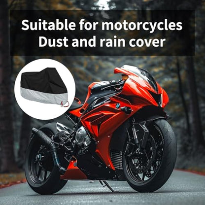 1 Pcs All Season Motorcycle Dust Cover Waterproof,210d Durable Motorcycle Cover with Lock-Holes & Storage Bag,Fits for Most Motorcycles (Silver/Black)