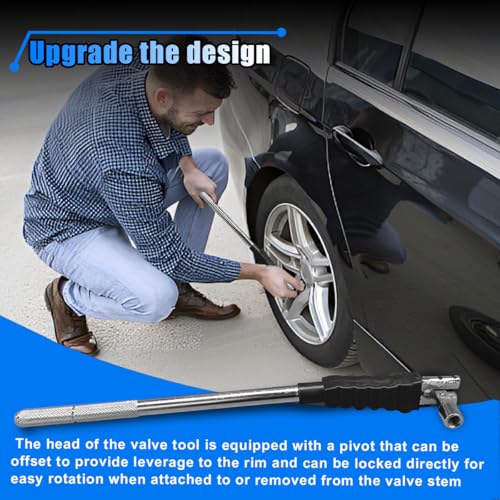 LAINLOY Car Tire Valve Stem Puller, Metal Tire Valve Stem Installer with Rubber Boot, Universal Valve Stem Removal Tool, Non-Slip Grip, Valve Stem Installation Tool, Off-Set Pivoting Head (Black)