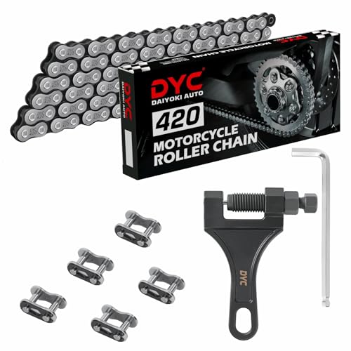 DYC 420 Chain 132 Links with 5 Master Links and Chain Breaker Tool - color: Natural Steel