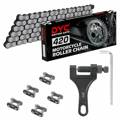 DYC 420 Chain 132 Links with 5 Master Links and Chain Breaker Tool - color: Natural Steel