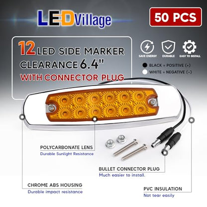 50 Pack Amber LED Side Marker Lights with 2-Wire Plug 12LED Waterproof Clearance Fender Lamp for Trailer Truck RV SUV Surface Mount with Screws 12V DC - color: Amber (50 Pcs)