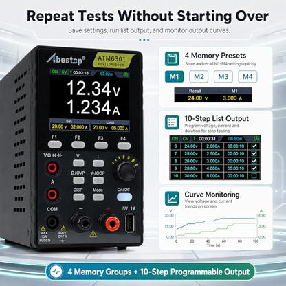 DC Power Supply Multimeter, 60V 10A 300W Switching Power Supply 110V Input - size: ATM6301/60V/10V/300W
