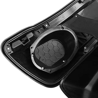 TCT-MOTORPARTS 4" Extended Hard Saddlebag 6x9'' Speaker Lid Fit For Harley Touring CVO Road Glide Electra Glide Street Glide Road King 2014-2024 - color: Vivid Black w/ Chrome Latches + 6x9 Speaker Lids