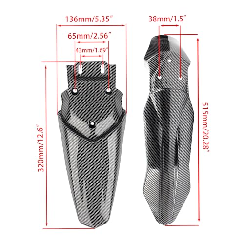 Motorcycle Front Rear Fender Set Mudguard Fender Protector Compatible with Talaria Sting MX3 MX4 Electric Dirt Bike Imitation Carbon Fiber - color: License Plate Fender Kit, size: Carbon Fiber