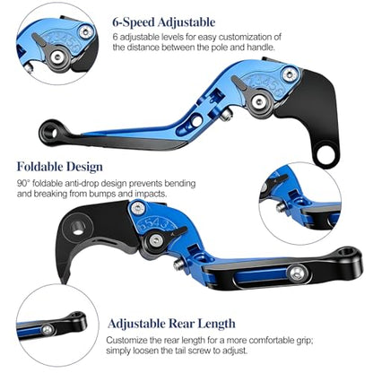 Brake Clutch Lever Set for Suzuki GSX‑R, Adjustable Levers(Blue) - color: Blue