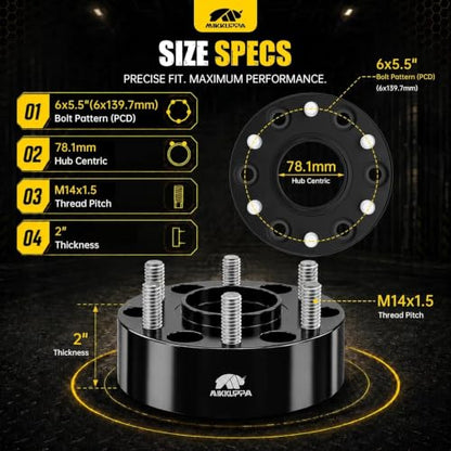 MIKKUPPA 2 Inch 6x5.5 Wheel Spacers for Chevy Silverado GMC Sierra, 4PCS - size: 2"-6x5.5-Hub Bore 3.07"