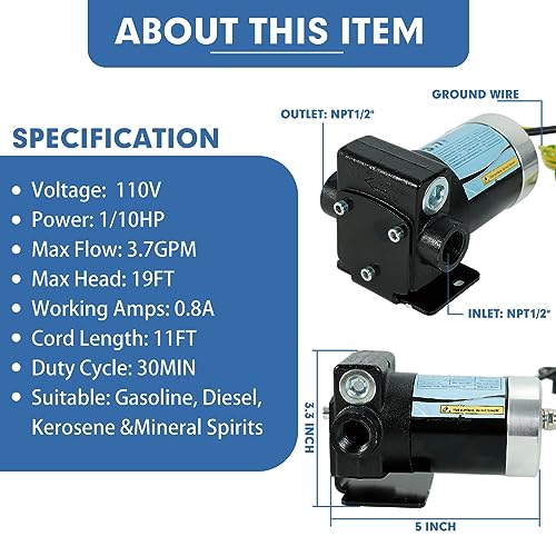 110V Gasoline Oil Fuel Transfer Pump with Connection Cables - size: 110V AC Pump
