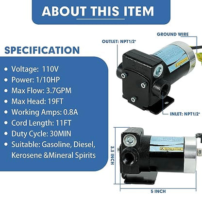 110V Gasoline Oil Fuel Transfer Pump with Connection Cables - size: 110V AC Pump