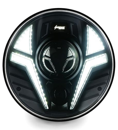 5-3/4" Motorcycle Headlight Laser Light with White DRL Amber Turn Signal Compatible with Sportster Iron 883 SuperLow XL883 XL1200,Softail Springer, Dyna Street Bob Low Rider - color: White DRL/Amber Turn