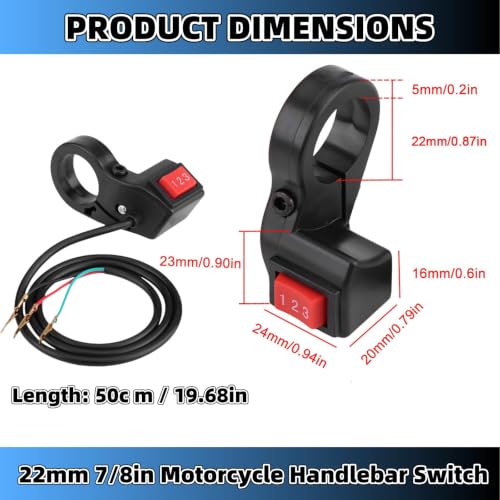3 Speed Switch 22mm 7/8in Motorcycle Handlebar Switch Ebike Handlebars Bars for Ebike Bike Motorcycle Accessories for Electric Offroad Motorcycle Modification