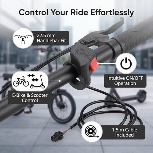 Rocker Switch, Universal On Off Handlebar Mounted for Electric Bike and Scooter with 1.5m Cable Suitable for 22.5mm Handlebar