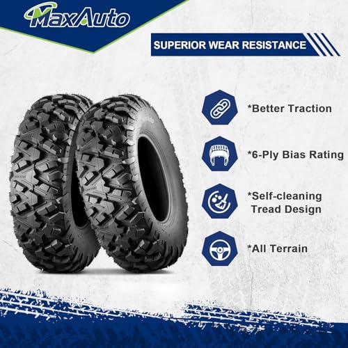 MaxAuto AT25x8-12 ATV UTV Tires, 25x8x12 All Terrain ATV Tires for All Trail Tire, 25 8 12 Mud Sand Off-Road Tire 205/80-12, 6PR Tubeless, 2 Pack - size: 25X8-12