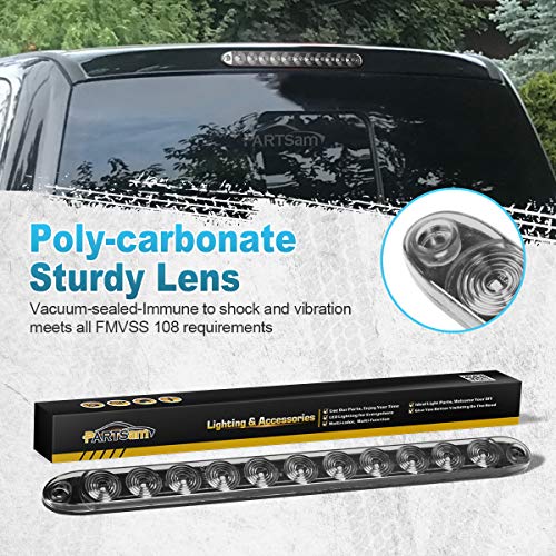 Partsam 2pcs 15" inch Clear Lens Red 11 LED Flange Mount Trailer Truck RV Stop Turn Signal Tail Lamps 3rd Third Brake Light Bar Warning Light ID Bar