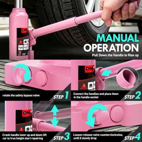 DNA Motoring 3 Tons Hydraulic Car Bottle Jack, Pink, 6000 lbs Capacity - color: Pink, style: 3 ton