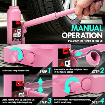 DNA Motoring 3 Tons Hydraulic Car Bottle Jack, Pink, 6000 lbs Capacity - color: Pink, style: 3 ton