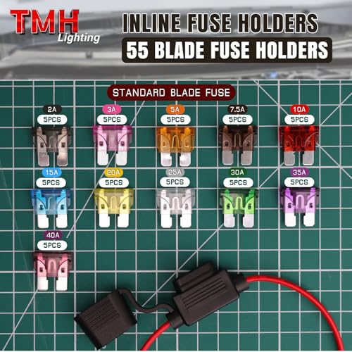 TMH 5 Pcs of Fuse Holder 10 Gauge Wiring Harness ATC/ATO Blade Automotive, Inline Kit 12 Volt Standard Car Fuse (2A 3A 5A 7.5A 10A 15A 20A 25A 30A 35A 40A) - style: 10 AWG - 5 Pcs