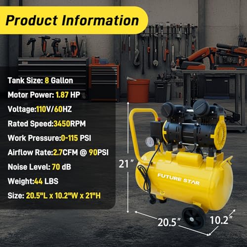 8 Gallon Portable Air Compressor, 1.8 HP, 2.7 CFM, 115 PSI - size: 8 Gallon