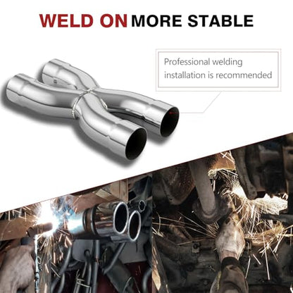 LCGP 2.25" Polished Exhaust X Pipe, Universal 2.25" In/Out Crossover X Pipe 12" Length Stainless Steel Weld-on - size: 2.25 Inch, style: X Pipe-B