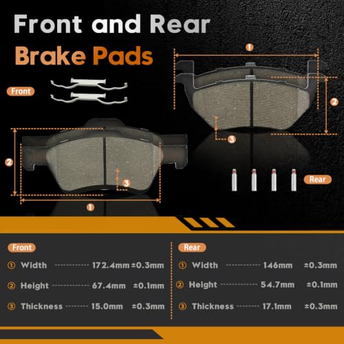 BETTHAND Front And Rear Brake Pads And Rotors Compatible With Ford, Mazda - size: 680272*2+680271*2+D1047-7950+D1055-7961