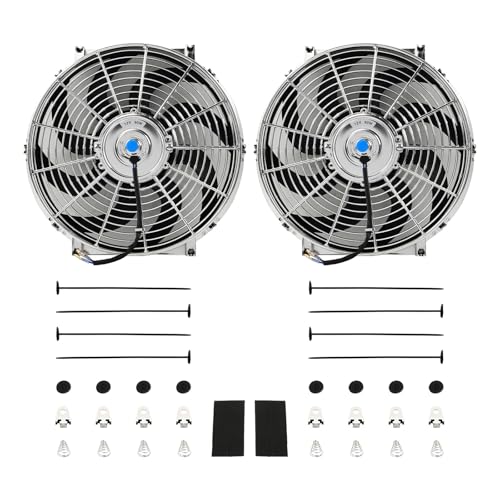 14'' Inch Chrome Universal Slim Fan Push Pull Electric Radiator 12V 90W High Performance Cooling Fan Mount Kit Set of 2 - color: Chrome, size: 14 Inch-2 Pieces