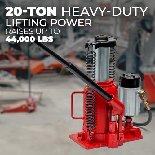 XtremepowerUS Low Profile 20 Ton Air-Operated Hydraulic Bottle Jack (44,000 LBS) Air Tools Manual Jack Air Jack with Hand Pump Handle
