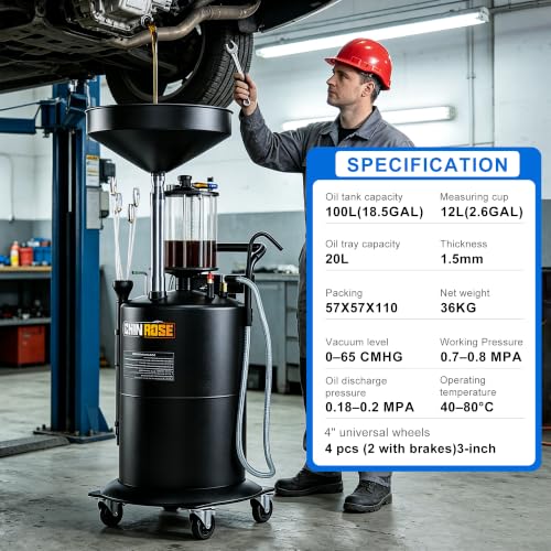 26.4 Gal Pneumatic Oil Drain Extractor with 61in Pipes & 12L Measuring Cup - size: 5708-B