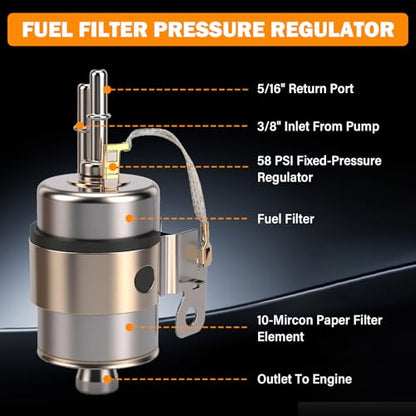 Yinlowa 255LPH Inline Fuel Pump Kit, Replaces GSL392, 58 PSI LS Swap - size: 58PSI Fuel Filter+GSL392 Pump