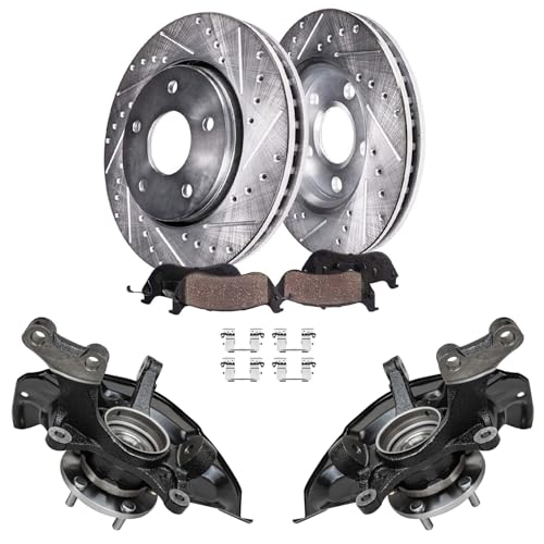 Detroit Axle - Front Steering Knuckles & Wheel Hub Bearings Drilled Rotors - size: 6PRU48638/KIT