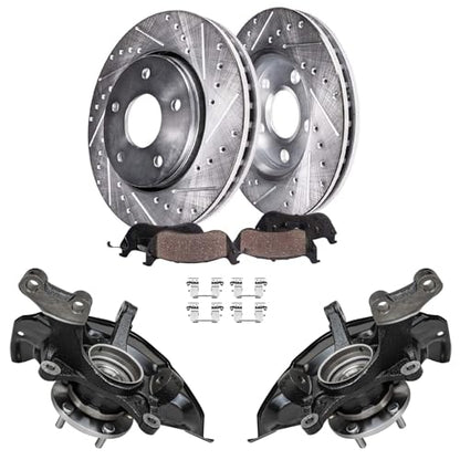 Detroit Axle - Front Steering Knuckles & Wheel Hub Bearings Drilled Rotors - size: 6PRU48638/KIT