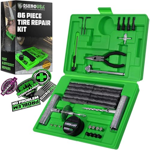 Rhino USA Tire Repair Kit (86-Piece) - Heavy Duty Tire Plug Kit - size: 86 Piece Set