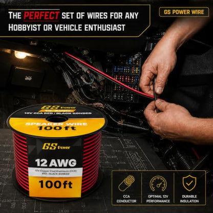 GS Power 12 Gauge Wire Automotive - 200ft CCA Primary Bonded Wire - size: 12 Gauge-100 ft-Bonded