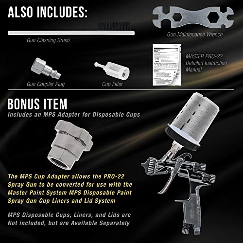 Master Elite Performance PRO-22 HVLP Air Spray Paint Gun with 1.2mm Tip