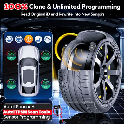 Autel TPMS Sensors, 2in1 MX-Sensor 315Mhz/433Mhz Tire Pressure Sensor,OE-Level Programmable & Cloneable Wireless TPMS Sensor, by Compatible with TS408 508 608 MS906TS MS906PRO-TS (Rubber Stem 4pcs)