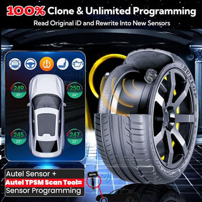 Autel TPMS Sensors, 2in1 MX-Sensor 315Mhz/433Mhz Tire Pressure Sensor,OE-Level Programmable & Cloneable Wireless TPMS Sensor, by Compatible with TS408 508 608 MS906TS MS906PRO-TS (Rubber Stem 4pcs)