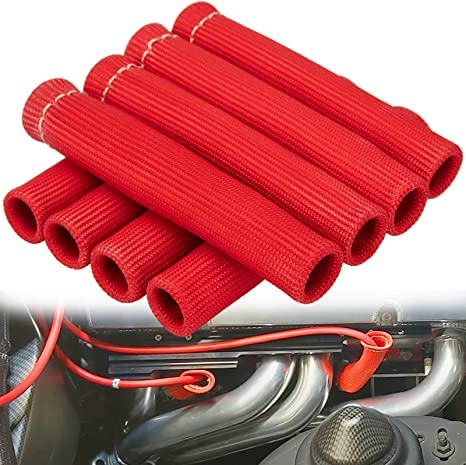 Spark Plug Wire Heat Shield Spark Plug Wire Heat Shield Sleeve Spark Plug Boot Protector Boots Wrap for SBC BBC 350 454 8PCS Plug Wire Covers - 2500F High Temp Protection (Red) - color: Red