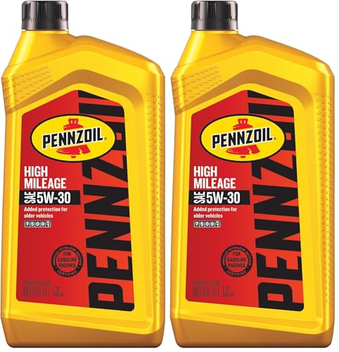Pennzoil High Mileage Synthetic Blend 5W-30 Motor Oil for Vehicles Over 75K Miles (1-Quart, Single-Pack) (Pack of 2) - size: 1 Quart (Pack of 2), style: 1-Pack