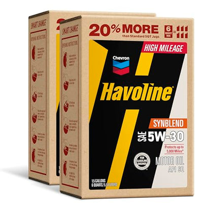 Havoline Motor Oil 5w30 High Mileage Synthetic Technology Smart Change Engine Oil, 5W-30, 6 Quarts, Pack of 2 - size: Pack of 2, style: 5W-30