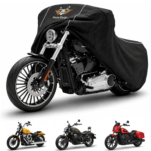 600D Heavy Duty Motorcycle Cover Waterproof Outdoor Storage All-Season Weatherproof Protection with Air Vents, Exhaust Heat Shield, Wheel Lock Slots (Black, 2XL (96X40X55)) - size: 2XL (96X40X55)
