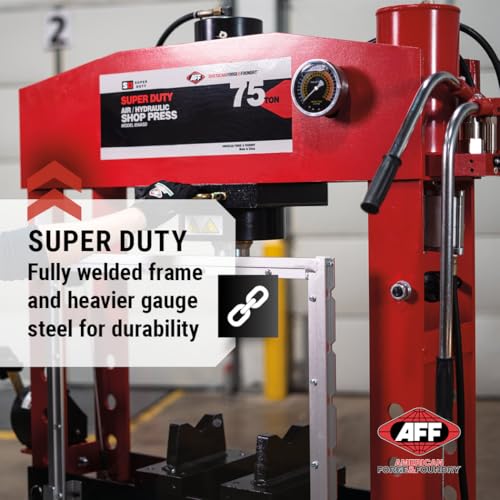 AFF 75 Ton Hydraulic Shop Press - Dual Air Motor, 7-Position Bed Height, Polycarbonate Shield - Super Duty (Multiple Capacities Available) - size: 75 Ton Capacity